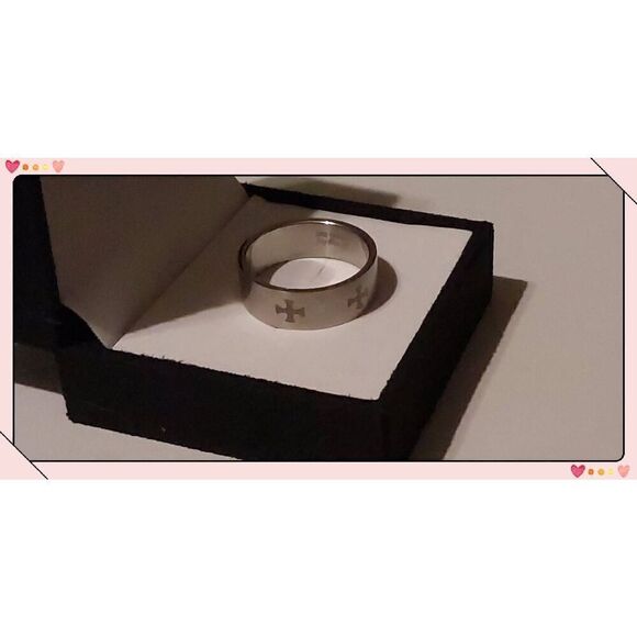 Mens' Cross Design 316L Stainless Steel Band Ring Sz 12 - Picture 2 of 2